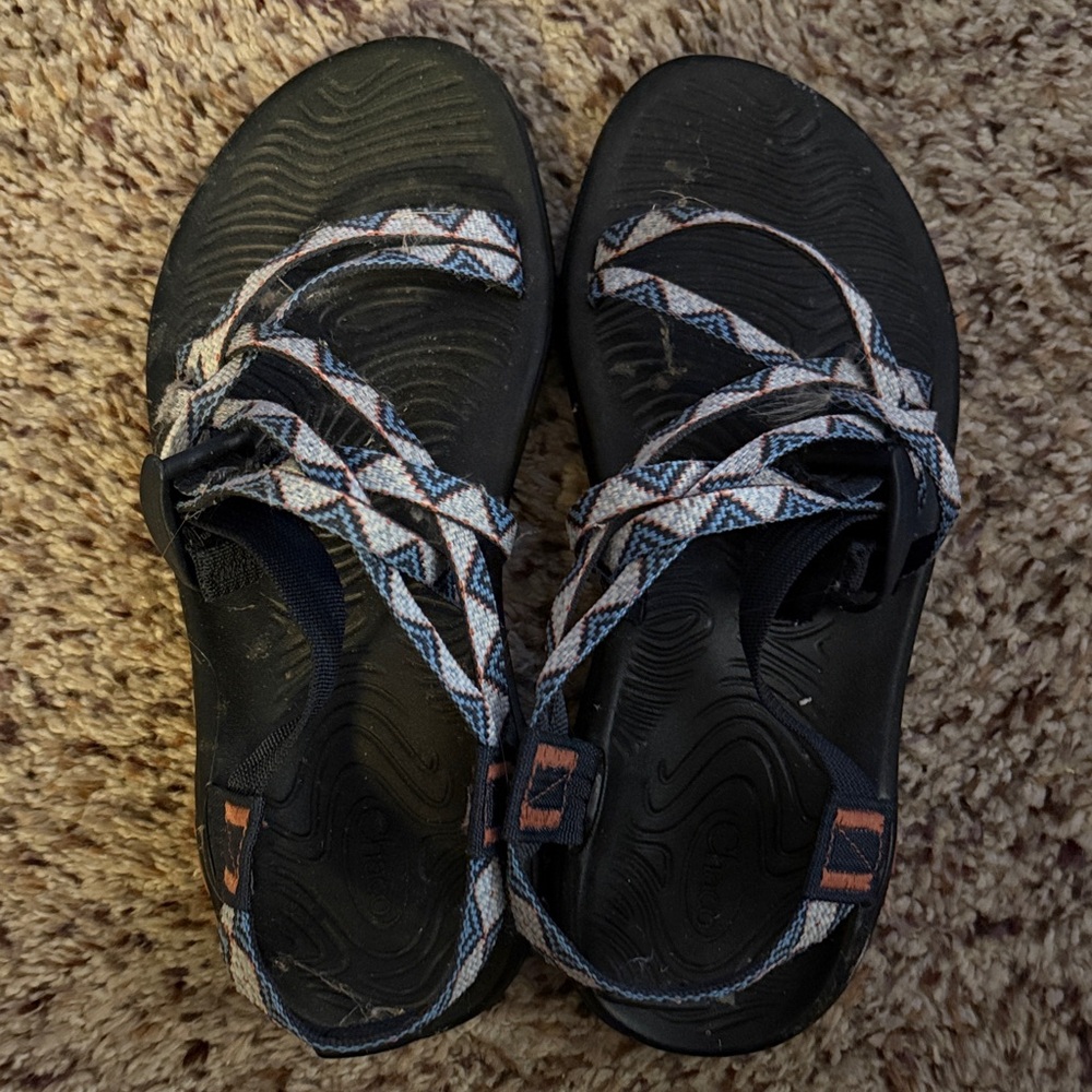 Black Sandals with Patterned Straps